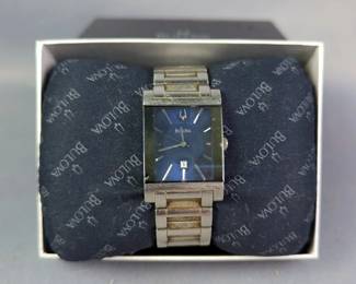 Bulova Silver Toned Stainless Steel Watch, In Box With Spare Links
