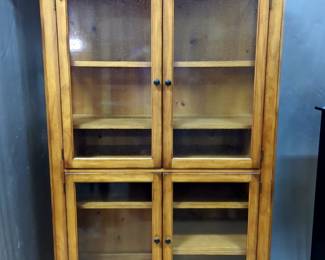 Pine Wooden Display Cabinet With Glass Doors And Shelves