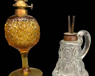RARE ANTIQUE OIL LAMPS AMBER FLINT