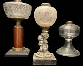 ANTIQUE OIL LAMP TRIO ORNATE BASES