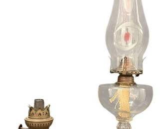 ANTIQUE BROWN CLEAR GLASS OIL LAMPS