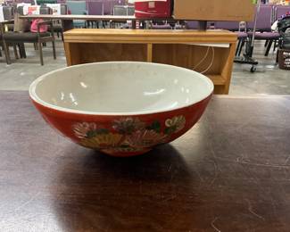 Ransburg Red Asters Hand Painted Stoneware Mixing Bowl