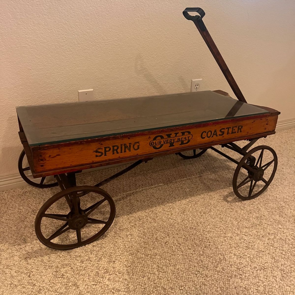Vintage Spring Coaster Wagon - Antique Wooden Cart
