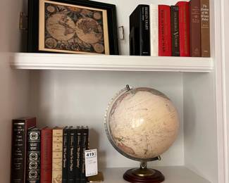 Decorative Globe, Framed Map, Assorted Classic Books