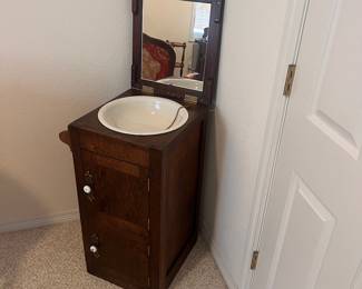 Antique Wooden Vanity Captain Sink and Mirror