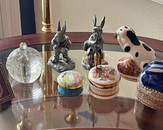 Figurines, Trinket Boxes, and Glass Paperweight