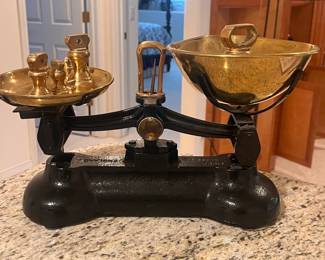 Vintage English Scale - Brass and Cast Iron Balance Scale.