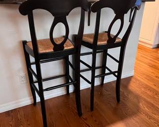 Set of 3 Black Bar Stools with Cane Seat
