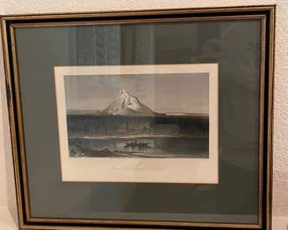 Framed Lithograph of Mount Hood - 19th Century Artwork