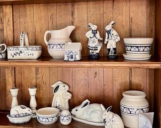 29 Pieces of Dedham Pottery "Potting Shed" Blue and White Hand Painted