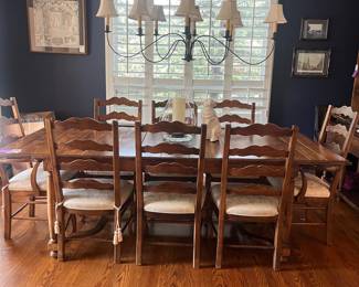 Ethan Allen Wooden Dining Table with Eight Chairs