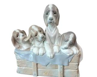Lladro Dogs in Basket Figurine