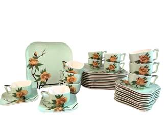 Weil Ware Rose Green Pottery Dish Set