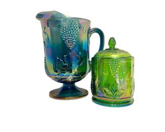 Carnival Glass Pitcher & Jar with Lid