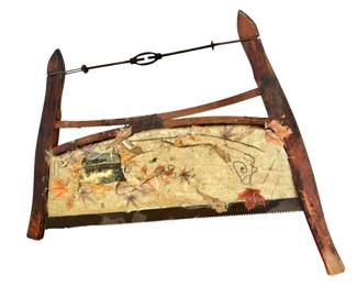 Antique Primitive Red Painted Farmhouse Cross Cut Bow Buck Saw with Light
