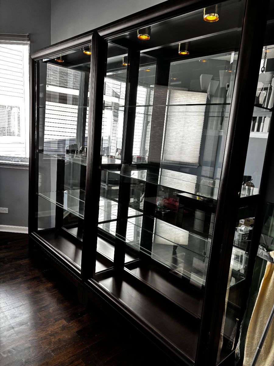 PAIR OF BEAUTIFUL SLIDING GLASS DOOR CURIO CABINETS