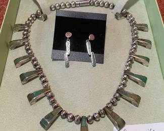 FABULOUS STERLING AND TURQUOISE NECKLACE AND EARRING SET