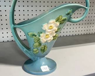 Roseville Pottery White Rose Basket 364-1