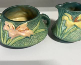 Roseville Pottery Zephyr Lily Sugar & Creamer