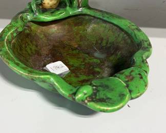 Weller Pottery Coppertone Frog & Water Lily Bowl