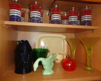 On the top shelf is Betsy Ross Anchor Hocking Drinking Glasses