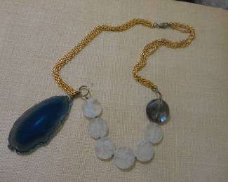 Blue Geode Sliced Rock Pendant Necklace