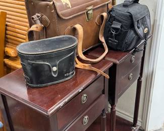 Vintage cameras, side tables