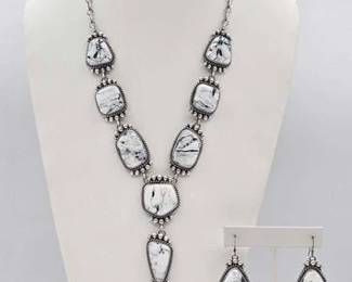 415 Native American Sterling Silver White Buffalo Set, 130g