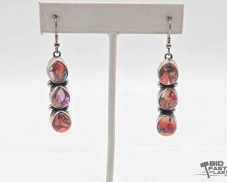 267 Handmade Native American Sterling Silver Rainbow Turquoise Earrings, 12.72g