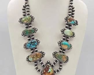240 Russell Sam Handmade Sterling Silver Turquoise Statement Necklace