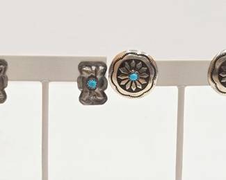 700 2 Native American Sterling Silver Turquoise Earrings, 7.97g