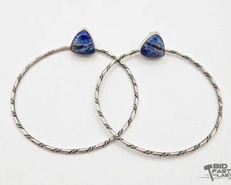 475 Handmade Native American Sterling Silver Hoop Earring with Lapis, 18g