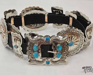 255 Native American Sterling Silver Concho Belt, 433g