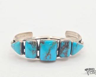 277 Handmade Native American Sterling Silver Turquoise Cuff, 39.57g