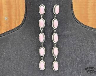 299 Native American Sterling Silver Pink Conch Earrings, 31.68g