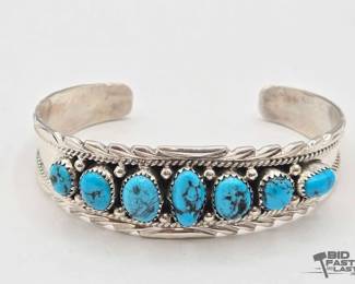534 Handmade Native American Sterling Silver Turquoise Cuff, 22g