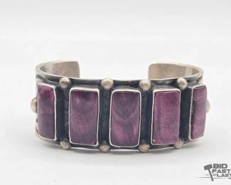 252 Handmade Native American Sterling Silver Purple Spiny Oyster Cuff, 105.80g