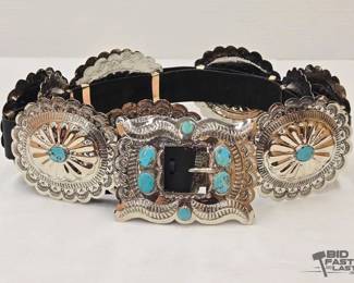 232 Native American Turquoise Concho Belt, 463g