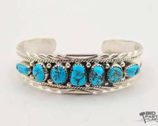 510 Handmade Native American Sterling Silver Turquoise Cuff, 21g