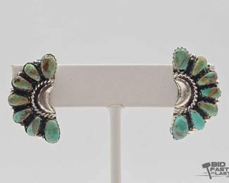 530 Handmade Native American Sterling Silver Half Moon Turquoise Earrings, 6g