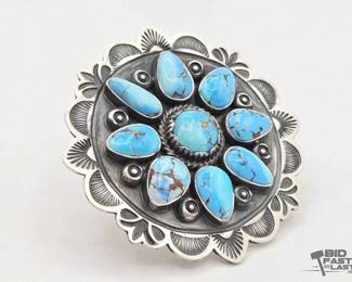 395 Handmade Native American Sterling Silver Turquoise Cluster Statement Ring with Adjustable Band...