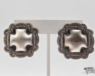 390 Handmade Native American Sterling Silver Concho Earrings, 9g
