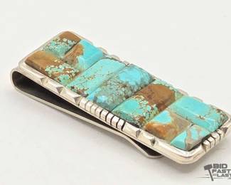 425 Native American Sterling Silver Turquoise Money Clip, 21g