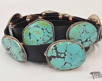 305 Native American Turquoise Concho Belt, 516g