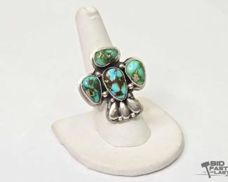 610 Handmade Native American Emer Thompson Sterling Silver Turquoise Ring, 19.64g