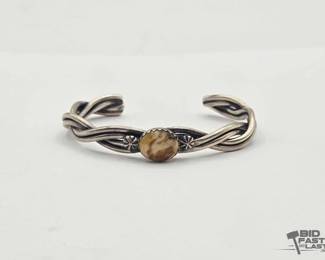 562 Handmade Native American Sterling Silver Jasper Cuff, 21.13g