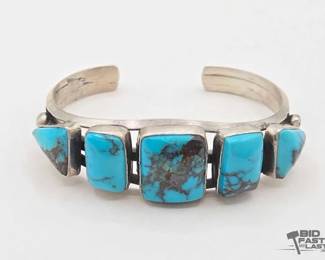 345 Handmade Native American Sterling Silver Turquoise Cuff, 40g