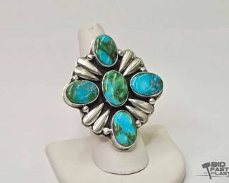 290 Patrick Yazzie Native American Sterling Silver Turquoise Ring, 31.97g