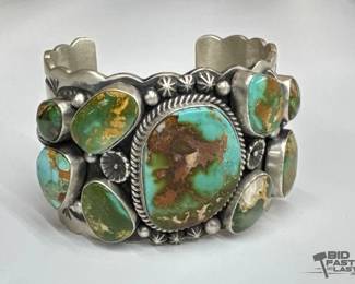 235 Leroy James Native American Handmade Turquoise Sterling Silver Statement Cuff