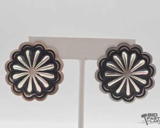 550 Native American Sterling Silver Concho Earrings, 10g